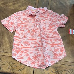 Tropical dinosaur orange button down